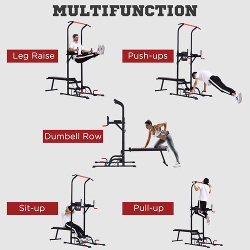 Multifunction Home Workout Station Tower Steel Frame Bench Bars Ropes HOMCOM