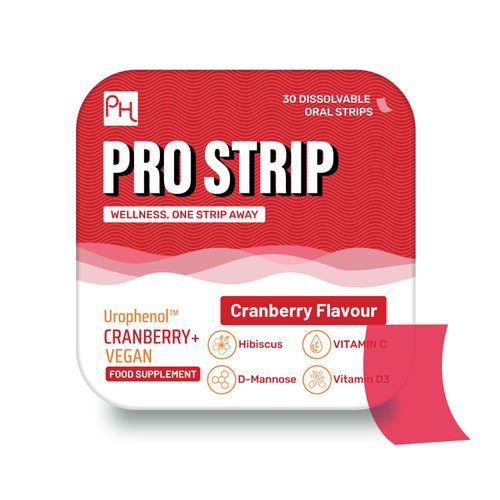 PROSTRIP®️ CRANBERRY+ Urophenol™ Providing 36 mg Proanthocyanidins (PACs) 30 Oral Vegan Strips – No water Needed